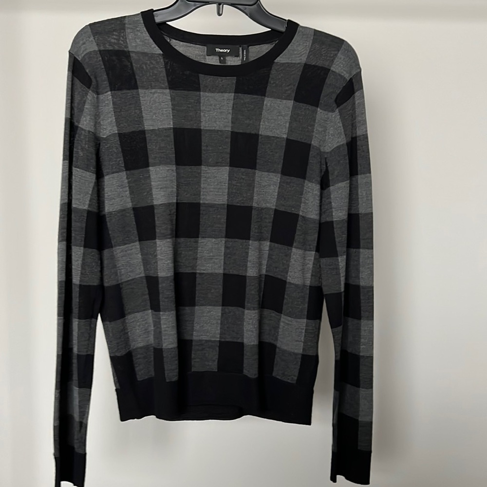 Theory Silk/Cashmere Windowpane Sweater - L